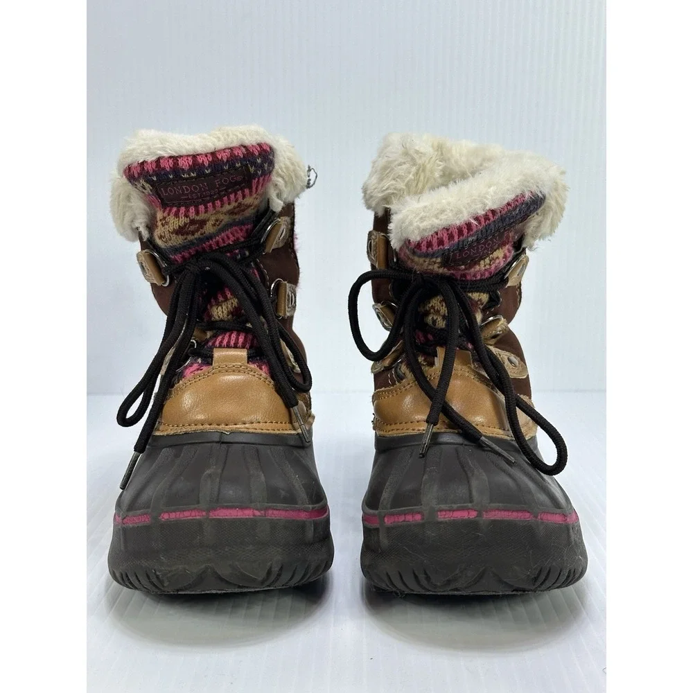 London Fog Girls Tottenham Brown Pink Faux Fur Lined Winter‎ Snow Boots Size 1